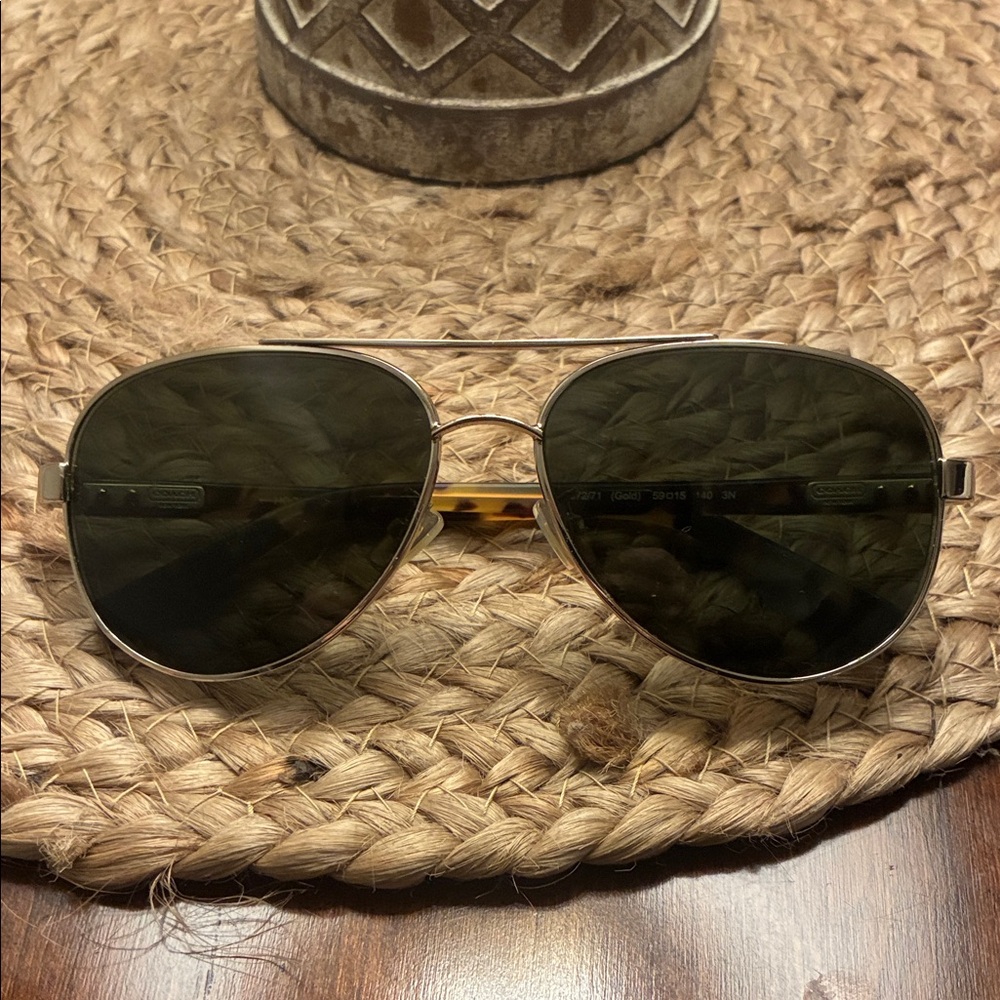 Coach Silver and Black Aviator Sunglasses